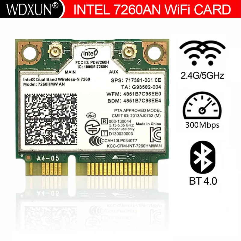 Intel Dual Band Wireless-N 7260 7260Hmw 7260An 300 Mbps + Bluetooth4.0 Mezza Mini Pci-E Wireless Wifi Carta Di Linux /Win7/Win8/Win10/Ap