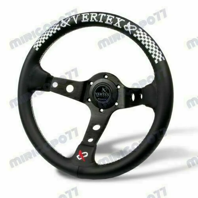 

White Stitch 330mm Vertex Leather Deep Dish Steering Wheel For MOMO Racing
