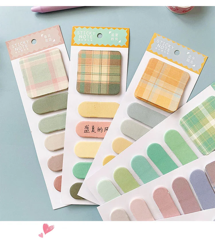 Ins BM Style Colorful Plaid Sticky Notes 20 Sheets Diy Creative Index Bookmark Student Planner Stickers cute Stationery