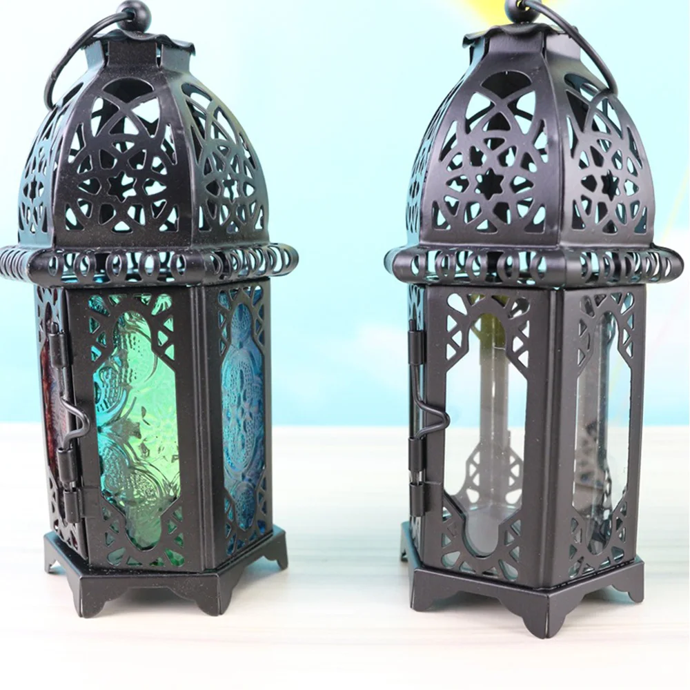 

Classic Moroccan Windproof Candle Holder Votive Iron Glass Hanging Candlestick Lantern Party Home Wedding Church Decoration