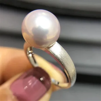 

Real 925 Sterling Silver Women Wedding Engagement Ring Adjustable Simple Round Pearl Ring Mounting
