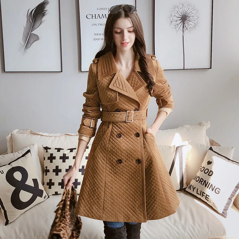 Koop Dabuwawa Vrouwen Nieuwe Elegante Slanke Warme Geul Windjack Double Breasted Moto Sytle Lange Trenchcoat Uitloper Vrouwelijke D18CTC022