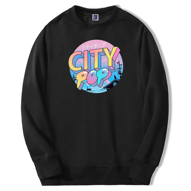 

2021 Autumn Men's Oversize Thick Vaporwave Japan Style City Pop Hoodie Fleece Cool Hoody Mens Hip Hop Streetwear