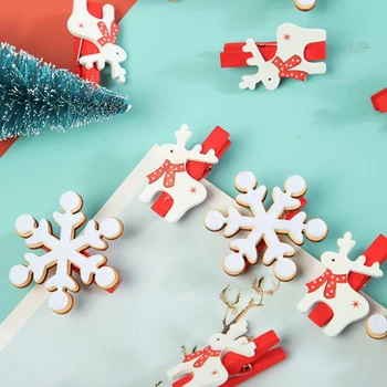 

12PCS Creative Deer/Snowflake Wooden Clip Christmas Series DIY Craft Xmas Tree Ornament Party Decor Home Photo Wall Supplies