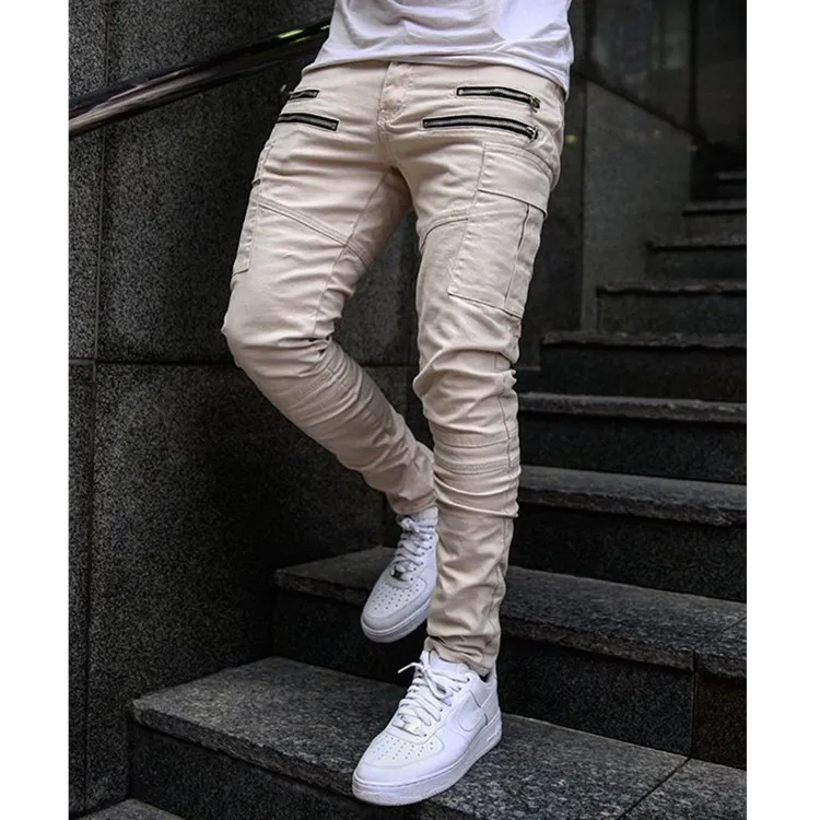 

New Products Men's Casual Sports Pants Slim Fit Solid Color Bib Overall Men Multi-pockets Fitness Pants