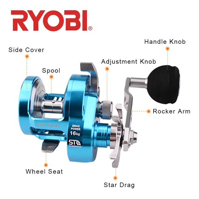 RYOBI RANMI JIGGER BT50L Left Handle 8+1BB Gear Ratio 5.1:1 Max Drag 16kg  Slow Jigging Reel Fishing Blue Metal Wheel Saltwater - AliExpress