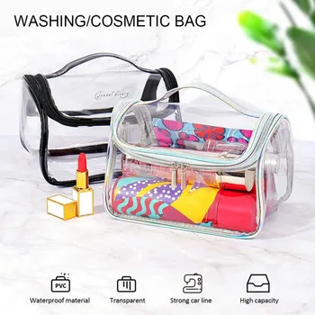 

Fashion Design Portable Travel Makeup Bag Cosmetic Bag PVC Transparent Smooth Zipper Durable Wash Bag Waterproof Unisex Dropship