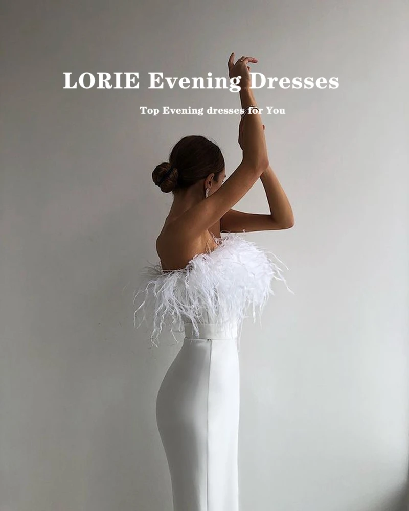 LORIE Straight Four-way Stretch Tea-Length Evening Dresses 2021 Prom Dress With Feather Side Slit Vestidos De Fiesta Party Gowns