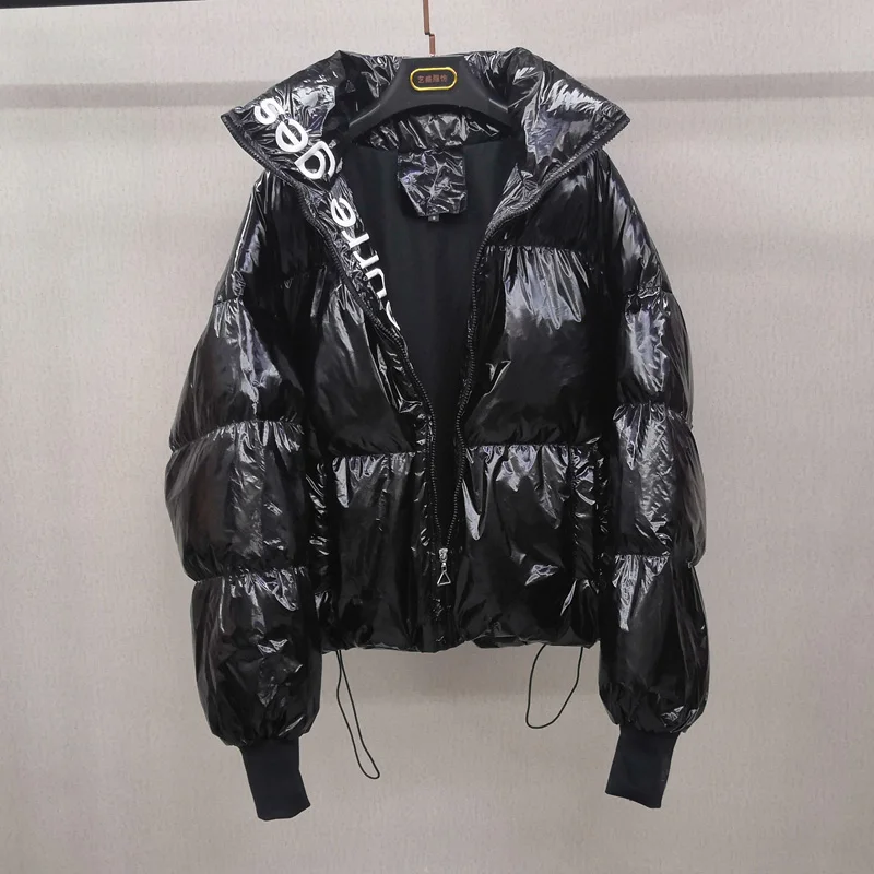 Black Duck Down Короткая спортивная зимняя куртка женская парка пальто вниз Плюс Размер Женская более размер d теплая Глянцевая Толстая Верхняя одежда стеганая осень - Цвет: Black Duck Down
