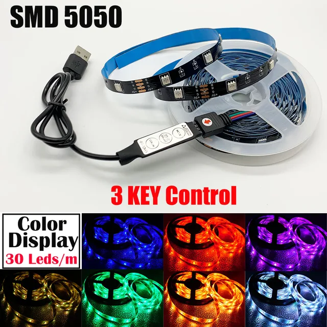 RGB 5050 2835 LED Lights Strip Bluetooth Control USB DC 5V Flexible Lamp Tape Diode Festival Fita Bedroom Tira Luces TV Desk Luz 5050 3KEY