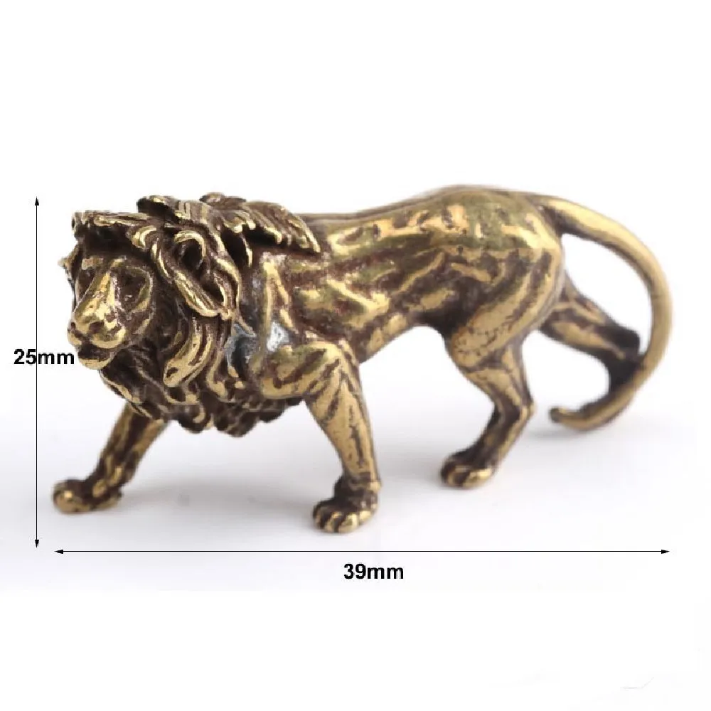 Copper Lion Ornament Miniatures Figurines Desk Office Decoration Display Decor
