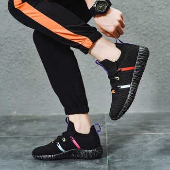 

Flying woven breathable running shoes classic lace casual shoes lightweight sport shoes sneakers men