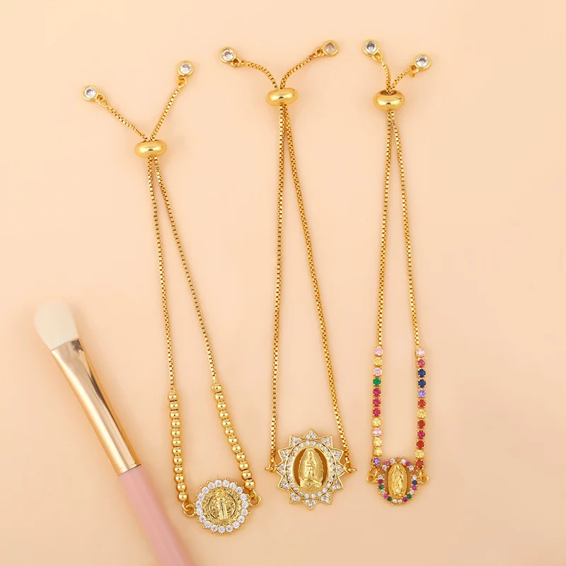 Gold Plated Virgin Mary Bracelets For Women Copper CZ Crystal Bracelet Religious Jewelry Gifts virgen de guadalupe brtc44 bracelet jewelry