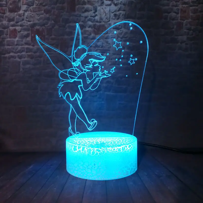 Najtaniej Piękny dzwoneczek Cartoon Figuras Model 3D Illusion oświetlenie nocne led zmieniający kolory światła TinkerBell książę zabawkowe figurki z anime