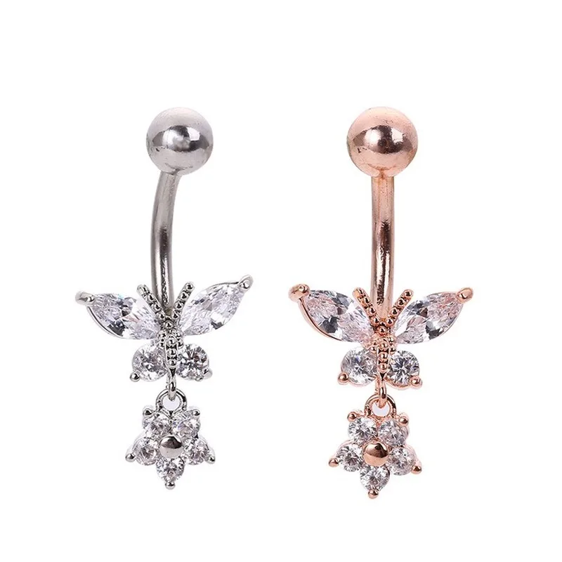 Belly Button Piercing Jewelry Butterfly Zircon Surgical Steel 1 pc