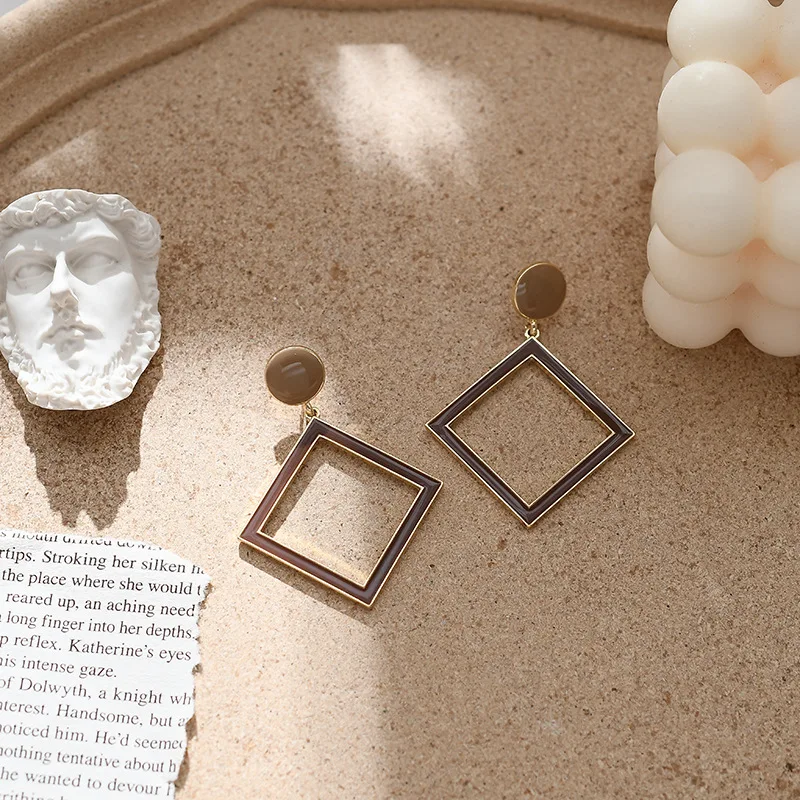 

Minimalist Punk Wholesale Big Square Drop Earrings For Women Vintage Geometric Dangling Earings Jewelry Wedding Oorbellen