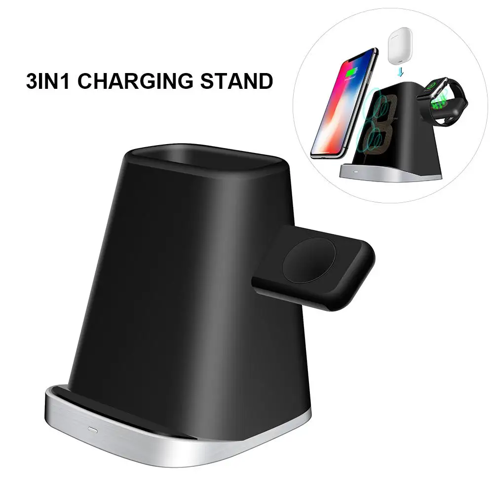 3-в-1 Подставка для зарядки для IPhone для AirPods Зарядное устройство Держатель Док-станция многофункциональная силиконовая подставка QI Стандартный