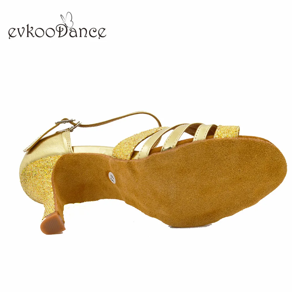 Evkoodance Zapatos De Bail/Профессиональная обувь из pu искусственной кожи золотистого цвета с блестящим каблуком высотой 7 см для женщин, размеры США 4-12, Evkoo-588