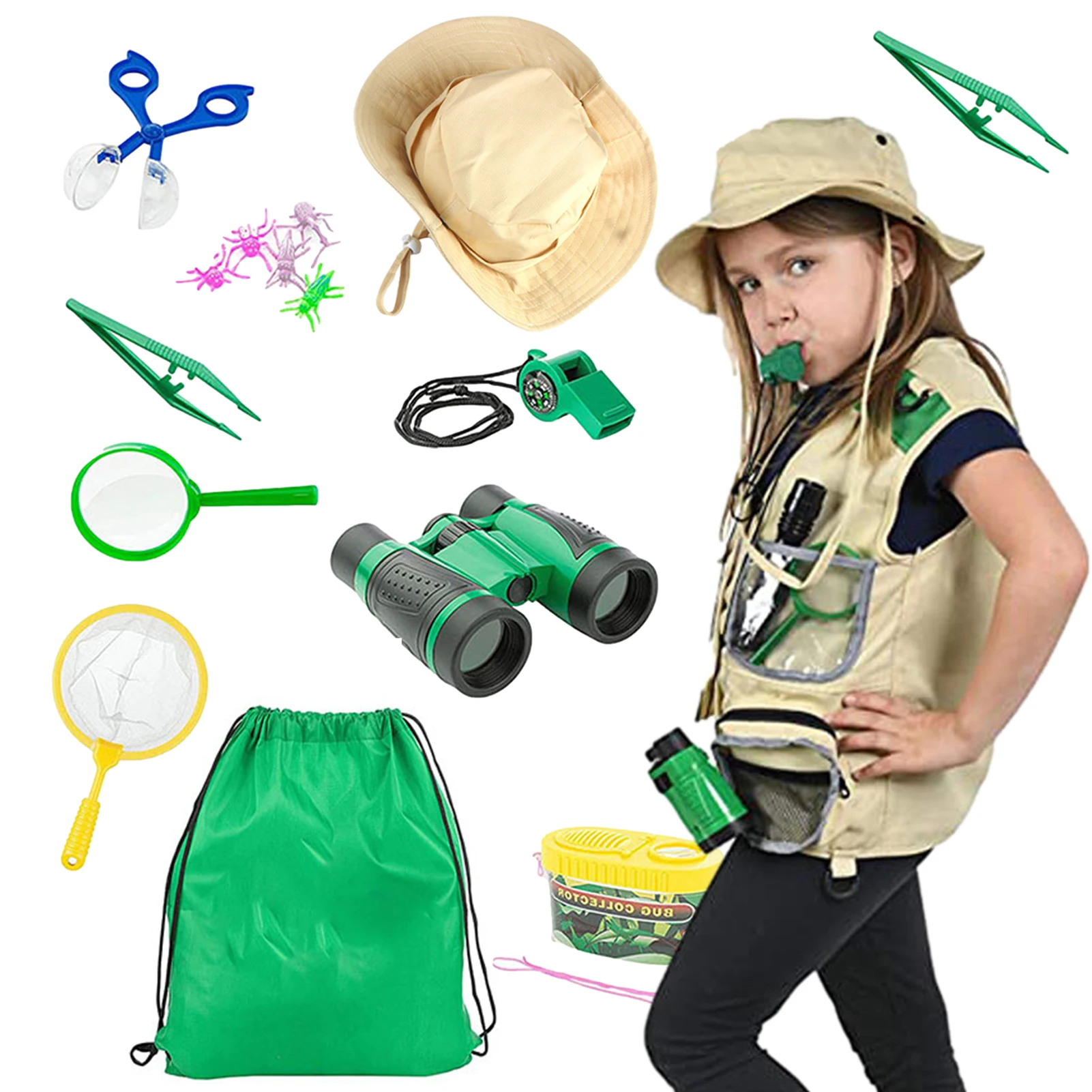 Kit de explorador al aire libre 2 piezas Conjunto de disfraz de explorador  para niños Chaleco de carga y sombrero Kit de explorador al aire libre  Juego de rol Cosplay para Insect