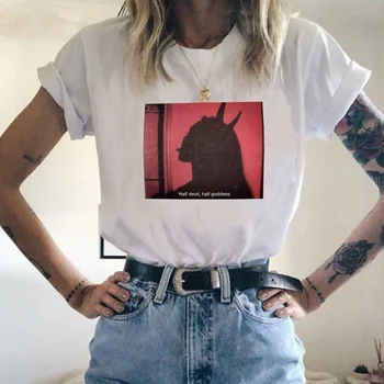

VIP HJN Half Devil Half Goddess Funny Printed T Shirt Women Short Sleeve Cotton Street Style Chic Harajuku T Shirt