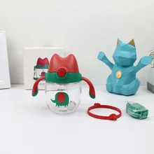 Тритан милый кот детская чашка с соломинкой 300 мл чашка двойного назначения ручки подтяжки подкачки мультфильм чашка с соломинкой