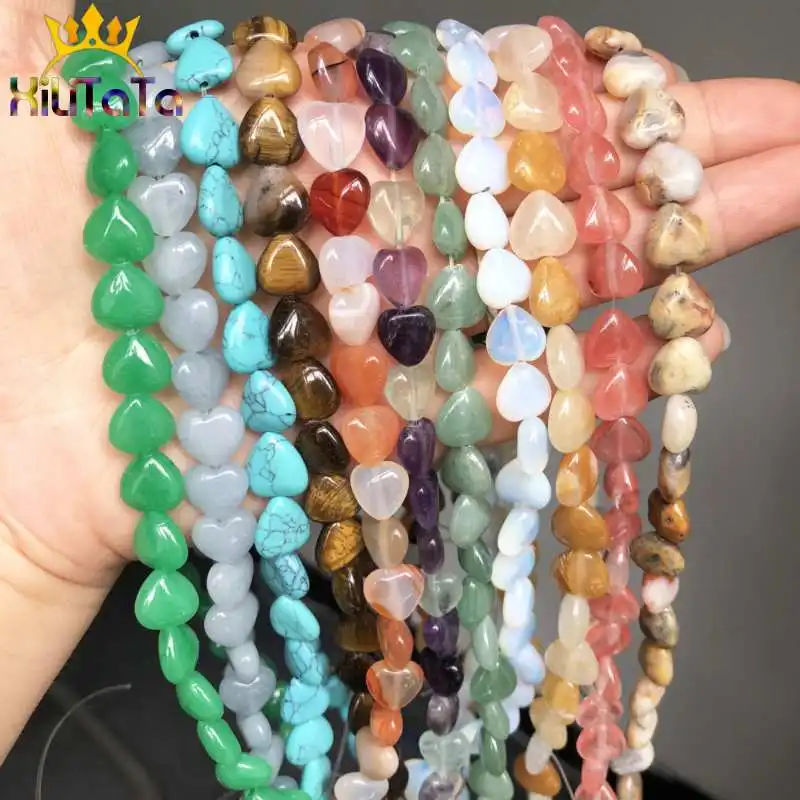 

10*10mm Natural Heart Shape Tiger Eye Jades Turquoises Agates Unakite Aventurine Malachite Beads For Jewelry Making DIY Bracelet