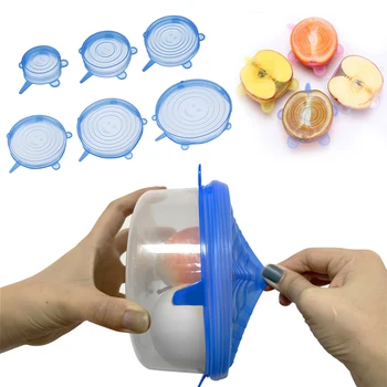 

6pc silicon food fresh keeping cover stretch lids universal Reusable lid food wrap bowl pot Kitchen Cookware Silicone Cover