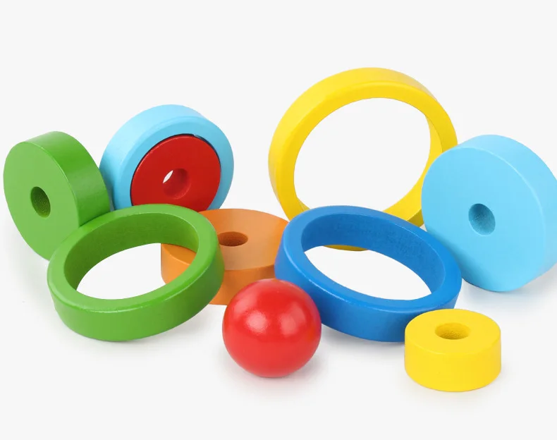 Gorise 7 pezzi puzzle in legno piccoli blocchi impilabili arcobaleno