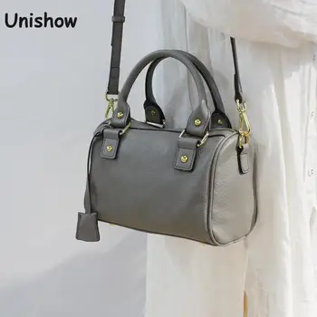 

Luxury Soft Genuine Leather Women Shoulder Bag Boston Shape Cow Leather Female Crossbody Bags Small Pillow Leather Lady Handbag