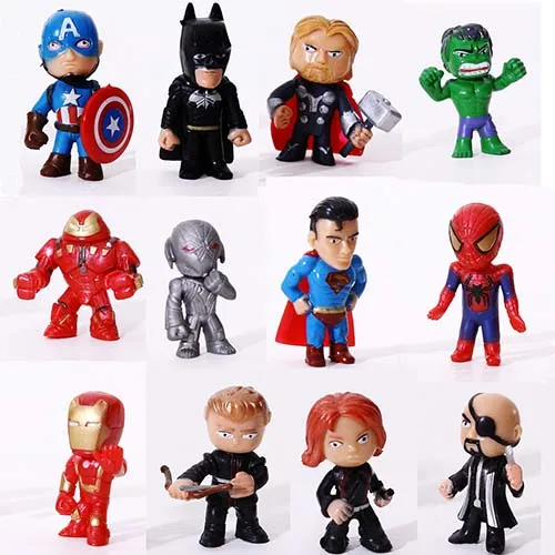 Фигурка Marvel, игрушка Мстителей, Мини фигурки, детские игрушки, Человек-паук, Бэтмен, Железный человек, Халк, Супермен, Капитан Marvel - Цвет: 12 Pcs 4 CM