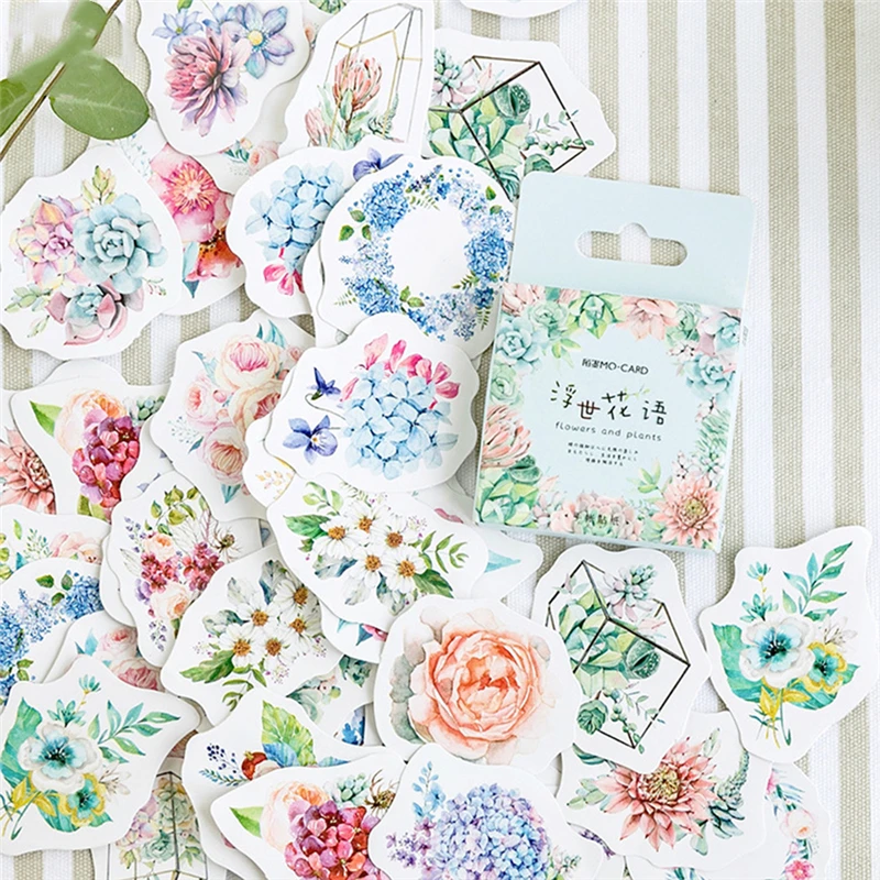 46pcs Flower Series Paper Sticker DIY Diary Decor Album Scrapbooking Flower Stickers Stationery School Supplies