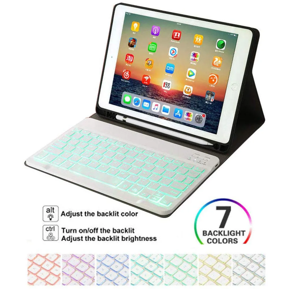 

Keyboard Leather Case Backlit Folio Cover Wireless Bluetooth Keyboard for iPad 10.2 2019 HSJ-19