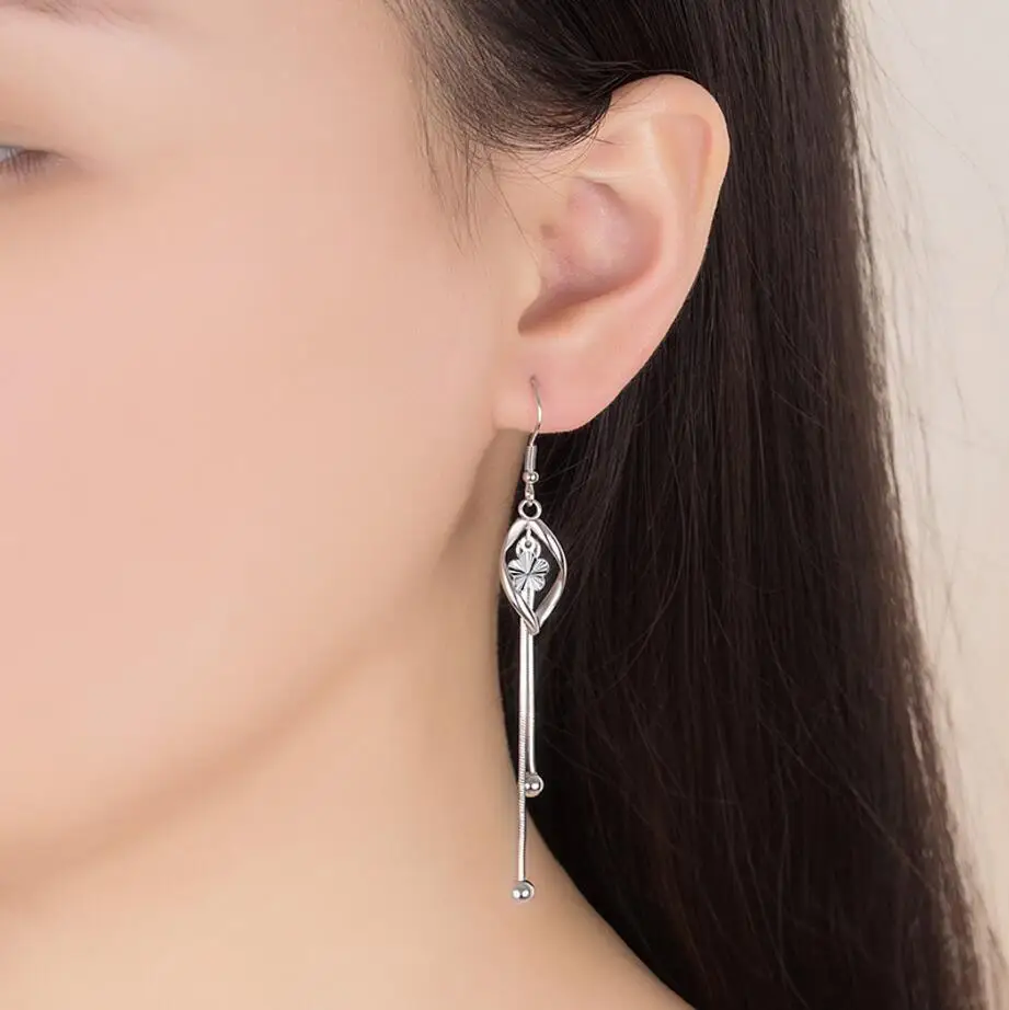 Drop Earrings 925 Sterling Silver For Women Plum Flowers Pearl Twist Tassel Earrings oorbellen brincos S-E413 dangle earrings,drop earrings,pearl earrings,flower earrings,crystal tassel earrings