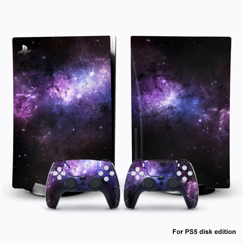 

For PS5 Console Disk Edition Carbon Fiber Skin Decal Cover for PlayStation 5 Console and 2 Controllers Glaxy Sticker