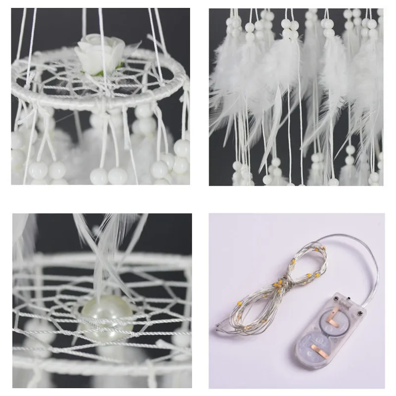 LED Two-layer Handmade Dream Catcher Wind Chimes Solid Feather Pendant Dream Catcher Hanging Gift Home Decoration Nursery Decor