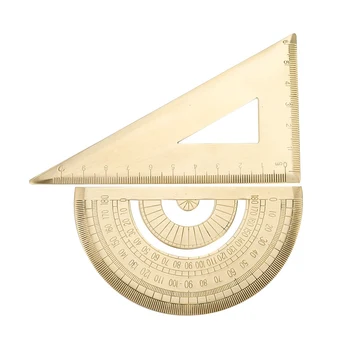 

Brass Bookmark Drawing Stencils Triangle Ruler Metal Retro Protractor Semicircle Right Angle Triangle School Office Copper Ruler