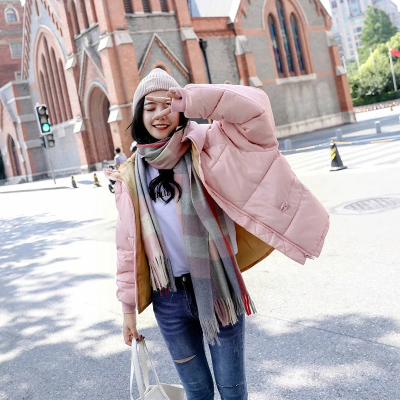 Короткая зимняя женская куртка, Женская парка, пальто большого размера плюс, женская одежда, верхняя одежда, стеганая, харуджуку, Корейская 32 - Цвет: Pink