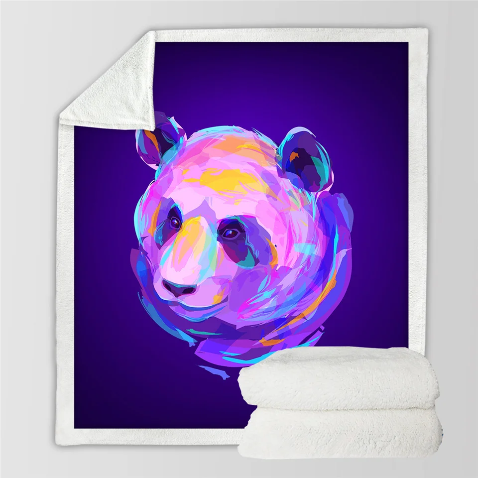 Panda Постельные принадлежности Outlet волк пушистое одеяло голова животного пледы одеяло акварель Зебра Тигр Панда шерпа Флисовое одеяло фиолетовые покрывала - Цвет: Panda