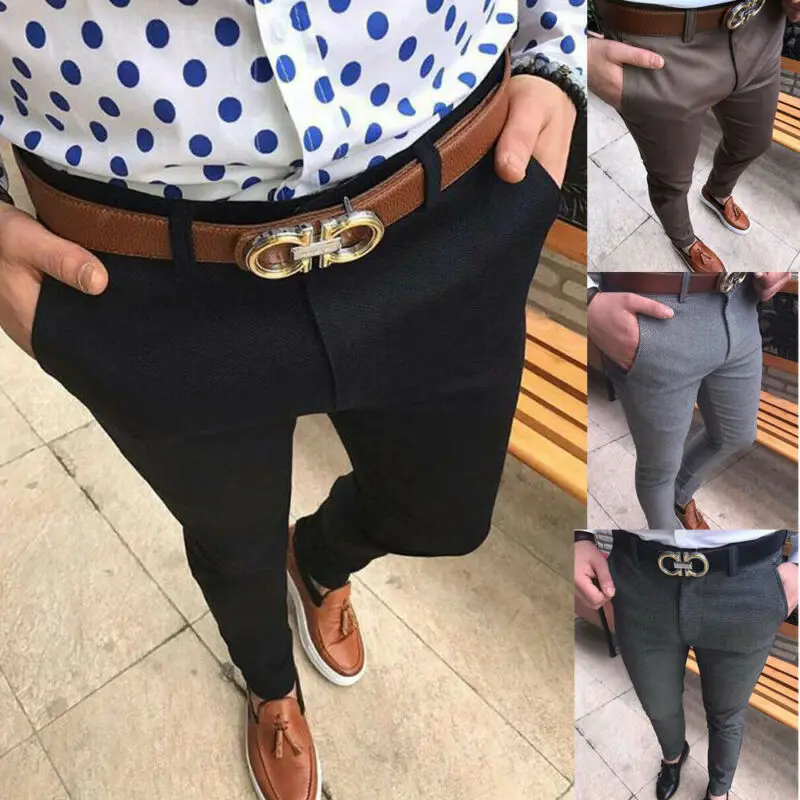 Hot Fashion Men s Slim Fit Business Formal Pants Cotton Mid Rise Bottoms Plus Size Casual 3