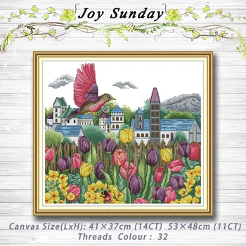 

Tulips and bird animal flower decor Patterns dmc 14CT 11CT Counted Cross Stitch Sets embroidery sets Needlework kits Home decor