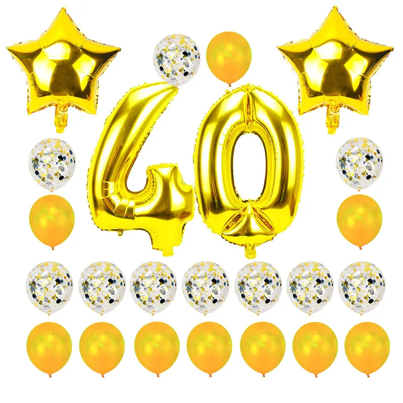 24pcs gold 40 День Рождения Розовое Золото письмо с днем рождения фольги шары-цифры 40 баллонов 40-й день рождения украшения для взрослых 40 лет Декор - Цвет: 24pcs gold