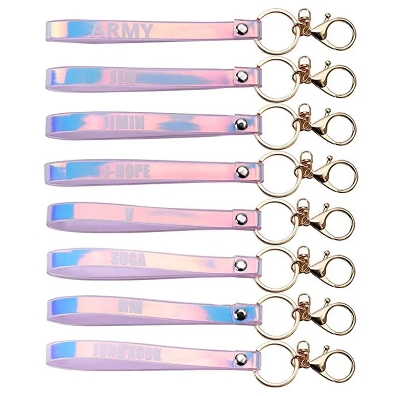 

KPOP GOT7 TWICE IZONE BLACKPIN JENNIE EXO SEVENTEEN WANNA ONE Bangtan Boys Laser Keychain Name Keyring Pendant Lanyard