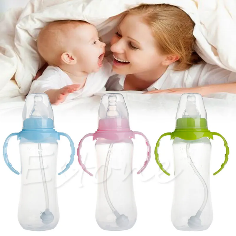 240ML Baby Cup Children Learn Drinking Straw Infant Milk Feeding Nipple Bottle