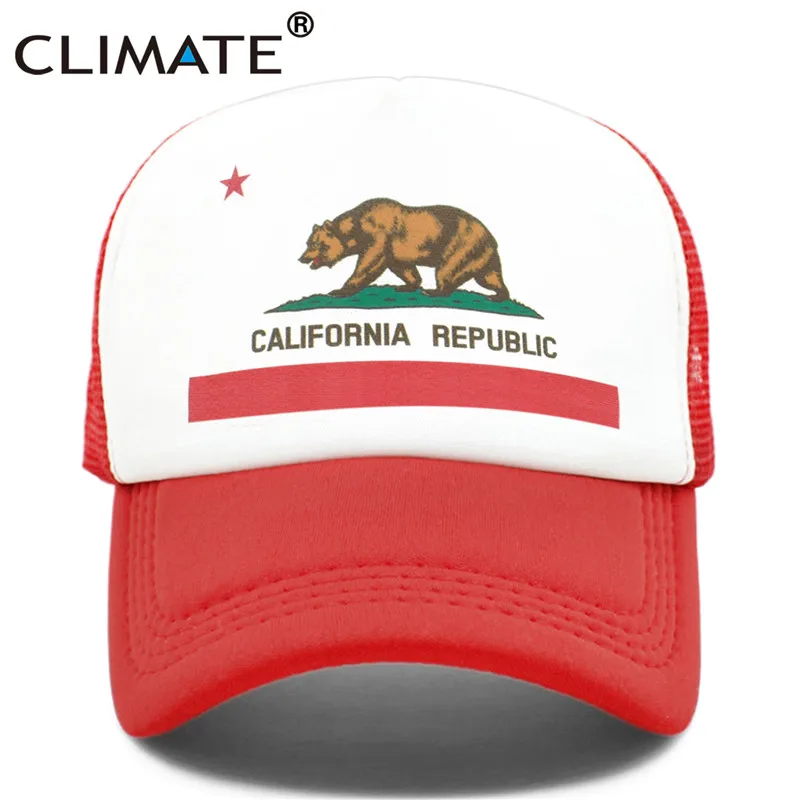 Red Cap CLIMATE California, Кепка для водителя грузовика, мужская, медведь, флаг California, флаг, кепка s, женская, забавная, хип-хоп кепка, бейсбольная кепка, крутая, летняя, сетчатая Кепка - Цвет: Red Cap