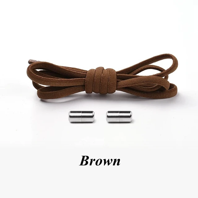 Semicircle No Tie Shoelaces Elastic Shoe laces Sneakers shoelace Metal Lock Lazy Laces for Kids and Adult One size fits all shoe Brown