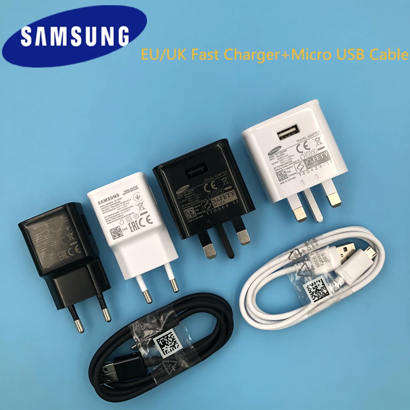

100% Original Samsung 9V 1.67A EU/UK Adaptive Fast Charger and Micro USB Cable For S3 S4 Note 4 5 S7/S7 edge j1 j2 C5 C7 C9 A10