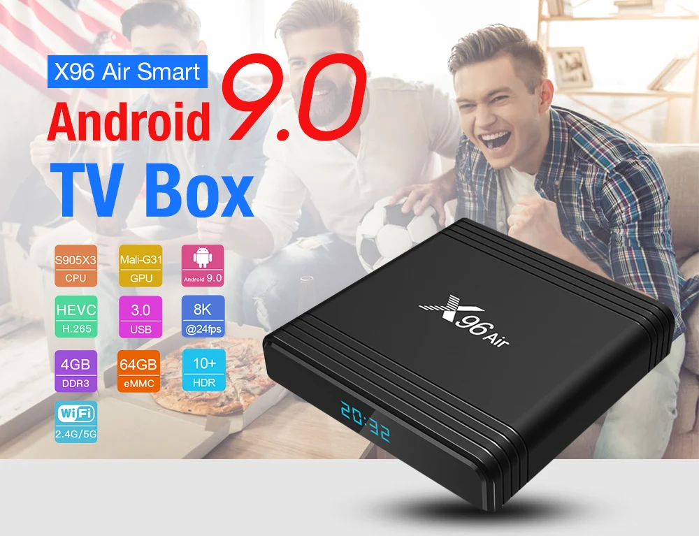 X96 Air Smart tv Box Android 9,0 Amlogic S905X3 4 Гб 64 ГБ 32 ГБ 2,4G/5G WiFi 4K 8K 24 кадров в секунду Netflix H.265 2 Гб 16 Гб мини-приставка