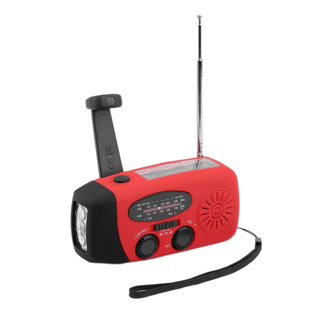 

New Protable Solar Radio Hand Crank Self Powered Phone Charger 3 LED Flashlight AM/FM/WB Radio Waterproof Emergency Survival Red