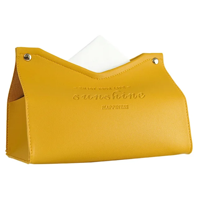 Leather Tissue Box Car Tissue Box Home Living Room Decoration Bedroom Kitchen Desktop Nordic Large Storage Box Napkin Holder yellow2