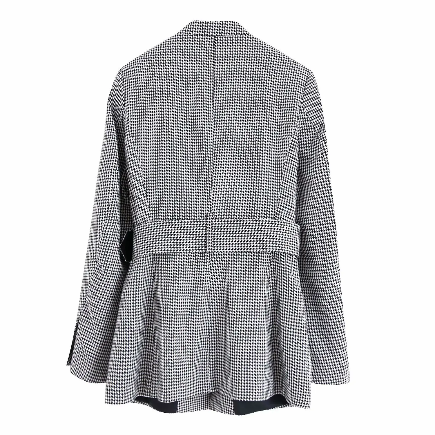 

D6bb-9671 Western Style WOMEN'S Dress 2019 Spring And Autumn New Style Hidden Button Belt Thousands of Birds Suit Jacket